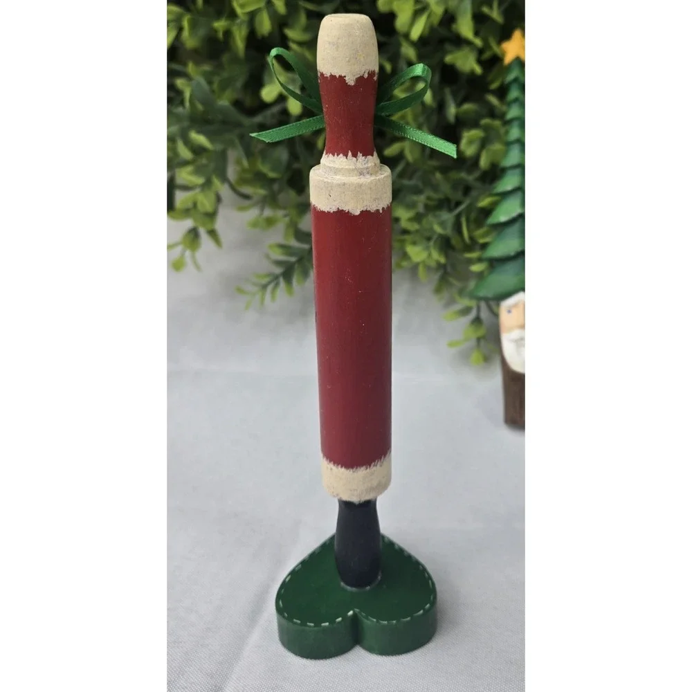 Lot of 2 Handmade Hand Painted Wood Santa Claus Decorations Christmas Tree